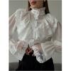 2026 Spring New Palace Style Stand Collar Chiffon Design Ruffle Women's Casual Blouse