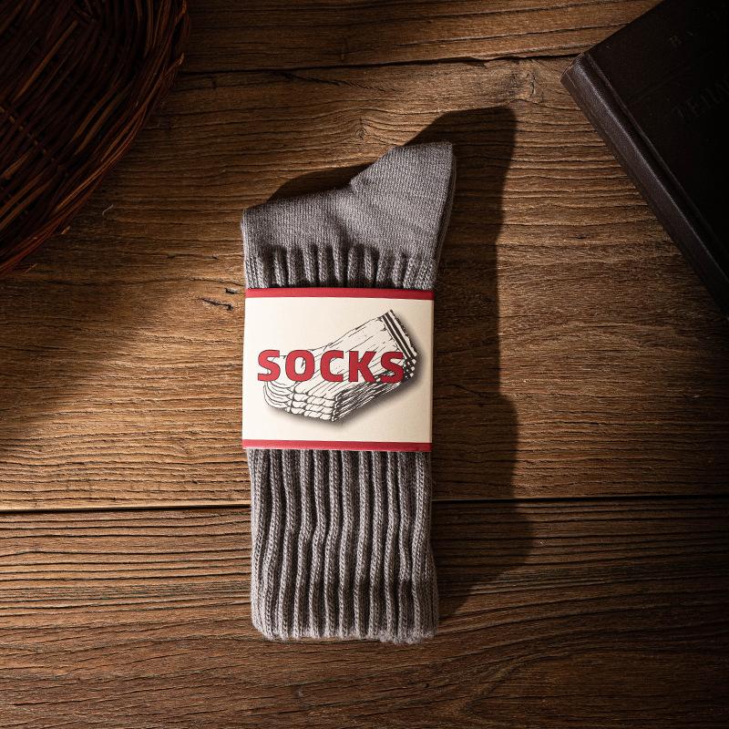 Stacked Socks Ami Click Socks High Thick Line Mid-Tube Solid Color Retro Thick Needle American Stocking Men