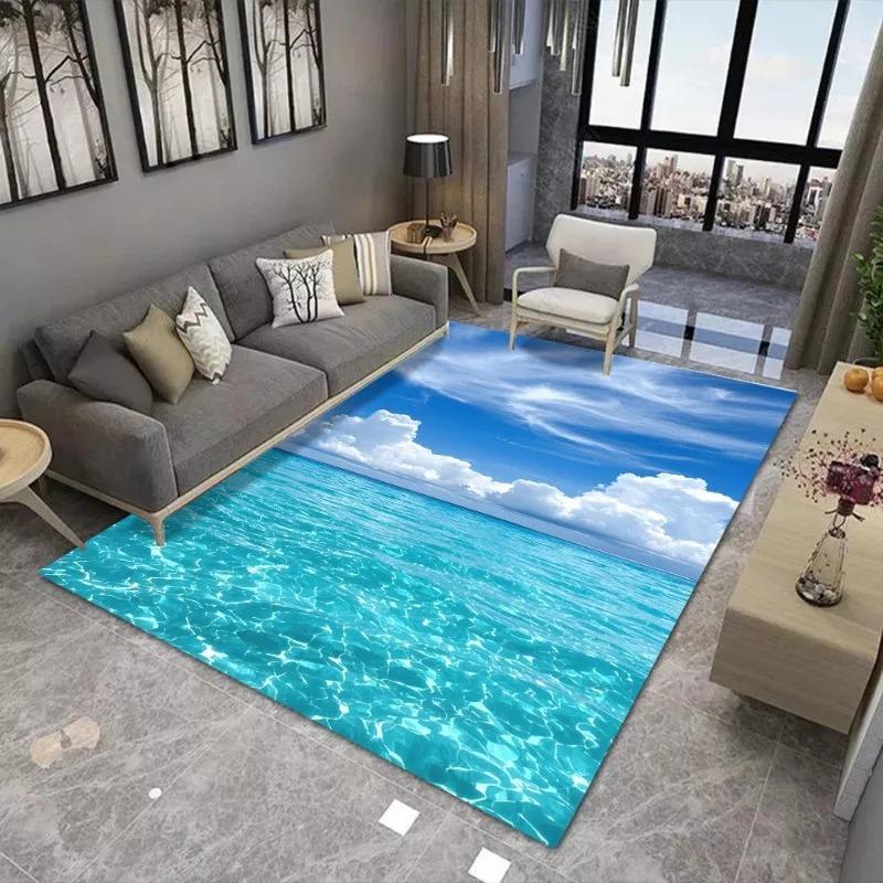 Modern Ocean Print Carpet Use for Living Room Home Bedroom Sofa Area Decoration Soft Non-Slip Washable Floor Mat Very Beautiful