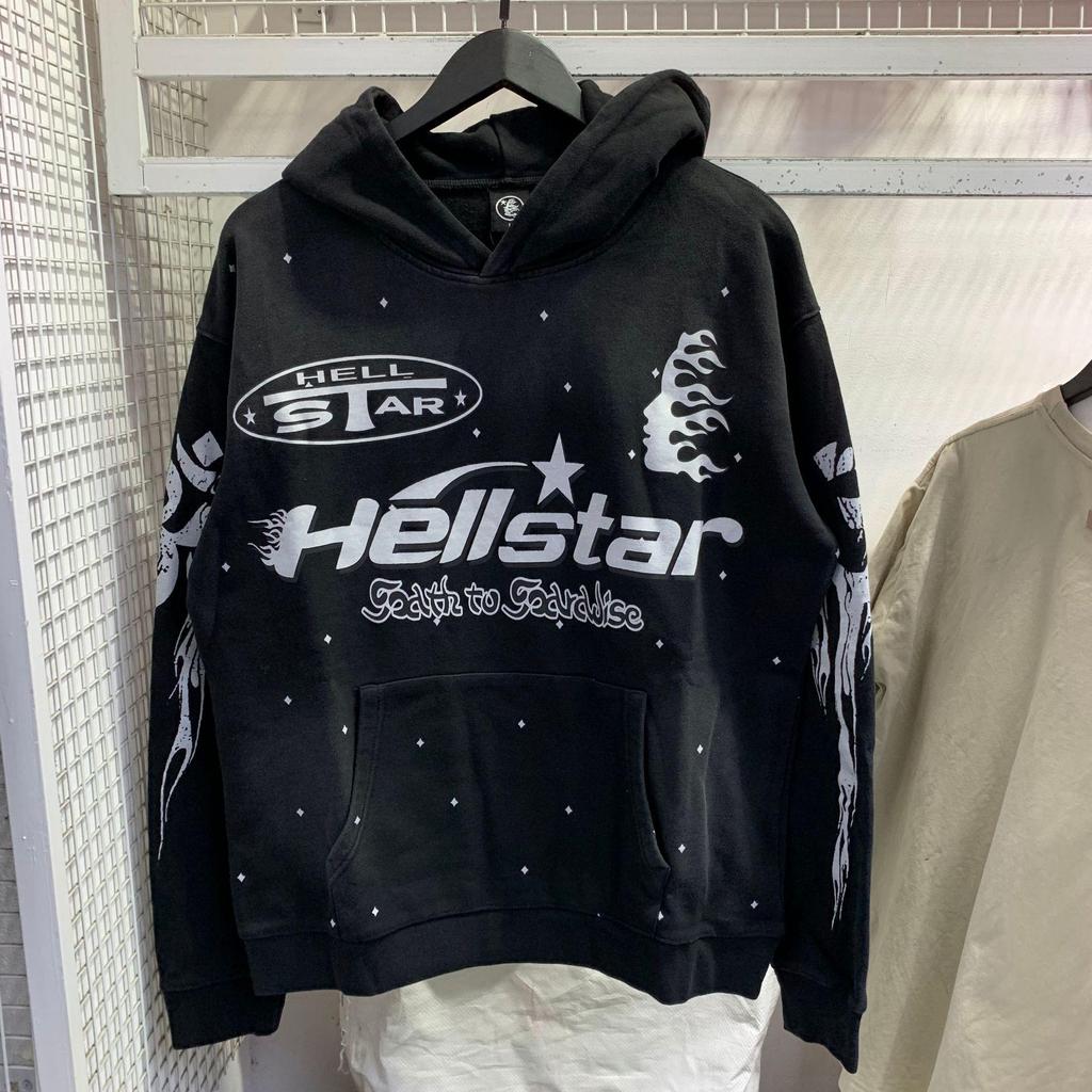 Hellstar Ausgefranster Retro Lockerer Reißverschluss Reiner Baumwoll Hoodie - Amerikanischer Hip Hop Stil