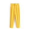 New Women's Casual Pants, Slim Fit Straight Leg Stretch Trousers with Belted Waist, Solid Color Office Wear Cropped Pants