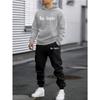 Casual Men's Letter Printed Fashionable Sportswear and Pants Set, Suitable for Autumn and Winter Outdoor Activities and Daily Wear