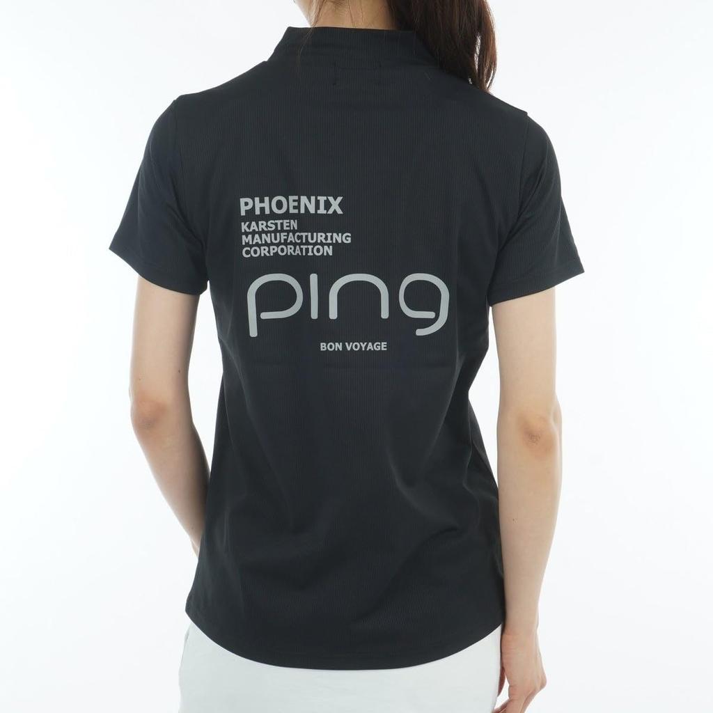 shirt Golf innerwear LL [Pin Apparel] Women's short-sleeved high-neck (one-point logo) / / 622-5167202 010_Black