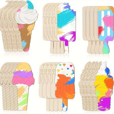 30 Pieces Unpainted Ice Cream Wood Cutouts Summer DIY Wood Cutouts for Crafts Ice Cream Wooden Decor Wood Ice Cream Ornament