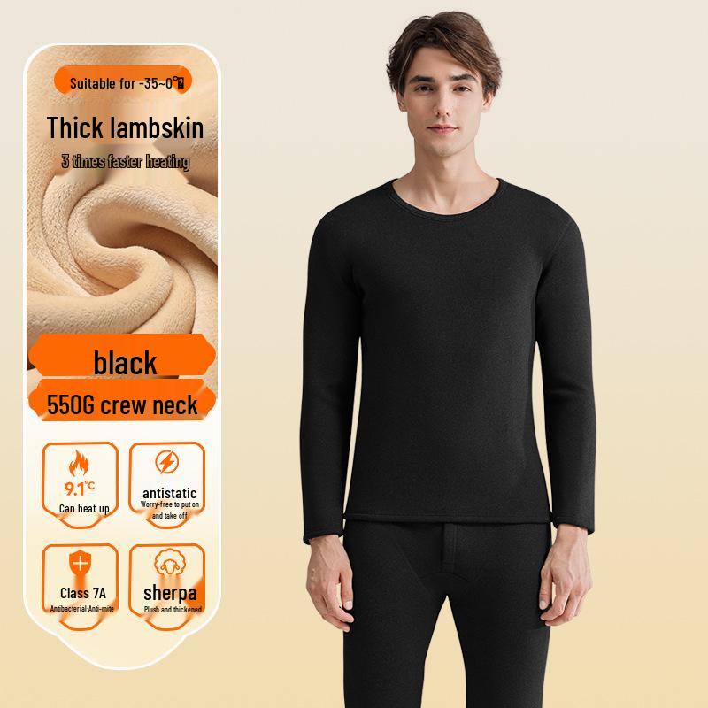 Men's Thick Lambswool Thermal Underwear Set - Velvet-Enhanced for Cold Protection, Heat Retention, and Autumn/Winter Comfort