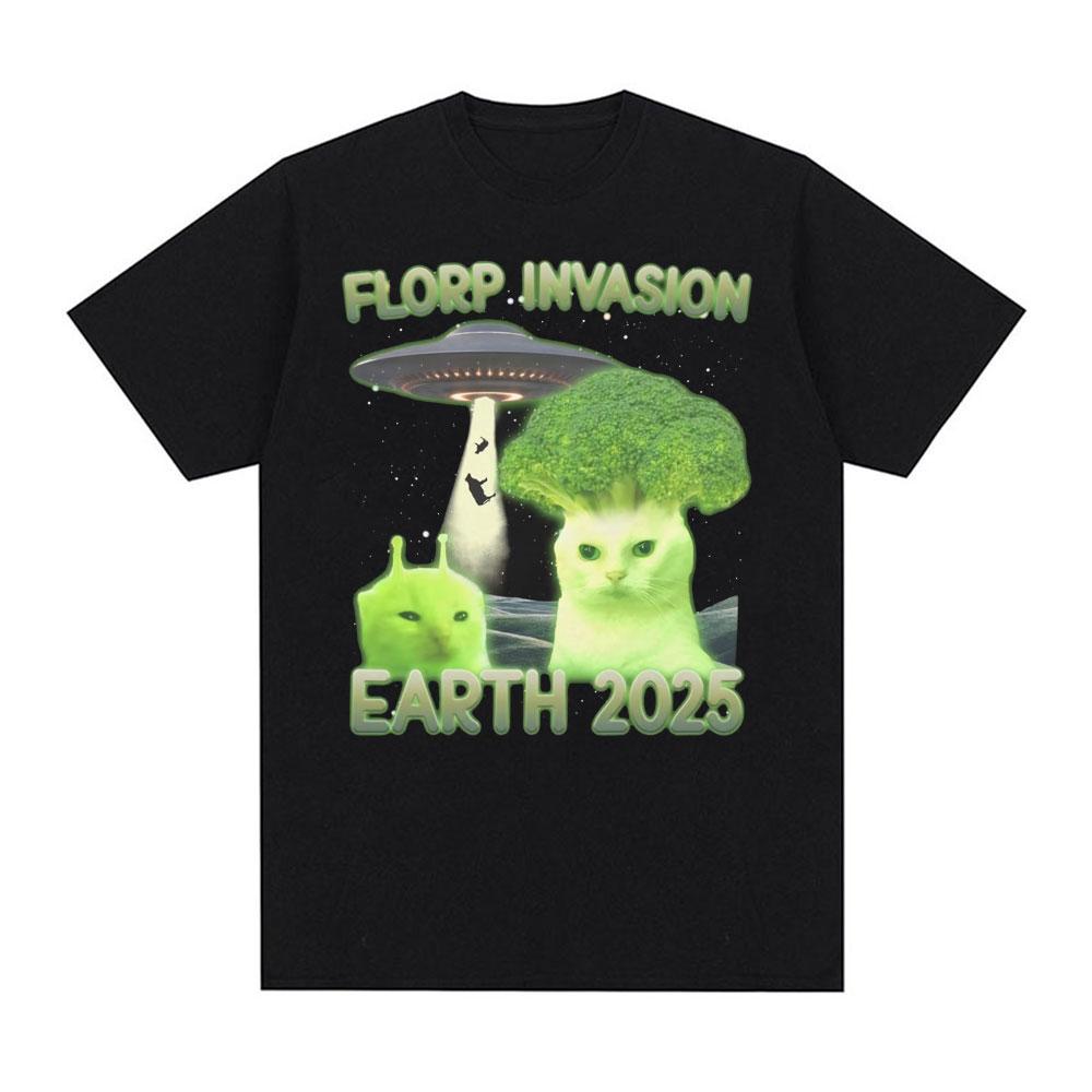 

Florp Invasion Earth 2025 Funny Alien Brainrot Cat Dank Meme T Shirts Men Women Clothing Vintage Short Sleeve Oversized T-shi... S разноцветный