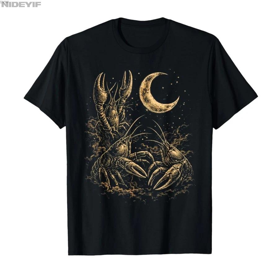 Three Crawfish Moon Galaxy Space Retro Animal Tshirt For Men Women 100 Cotton T Shirts Short Sleeve Tops 04243 S