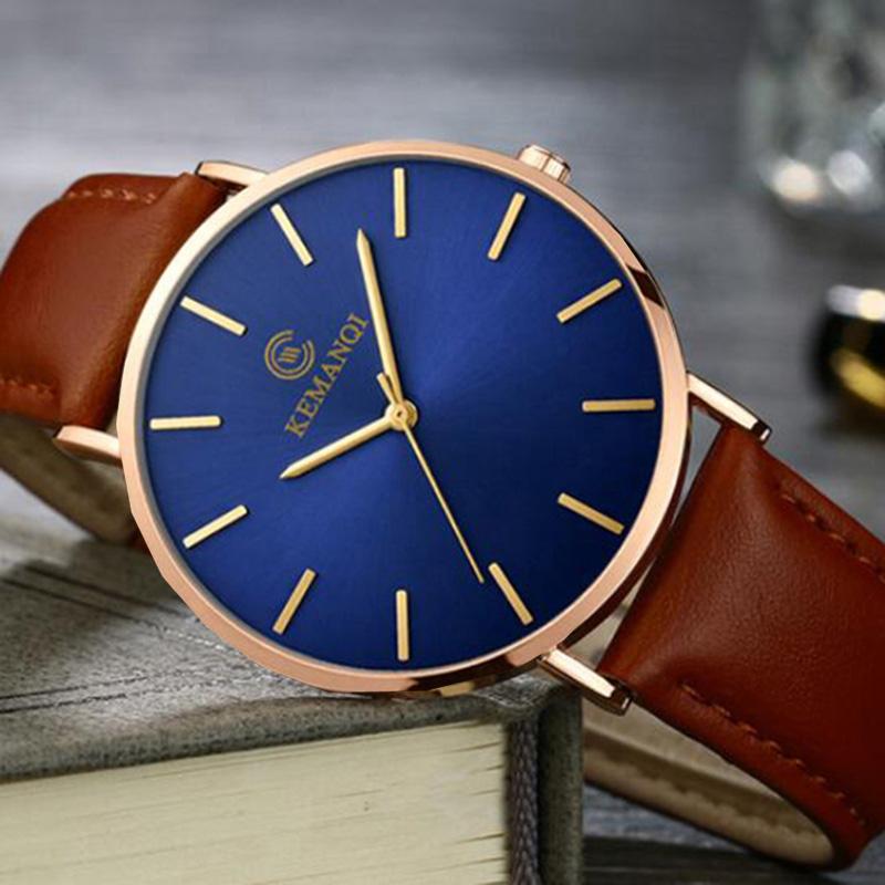 Top Luxury Brand Ultra Thin Watches Men Simple Watch Blue Glass Leather Band Quartz Wristwatches Men Casual Watch Best Gift