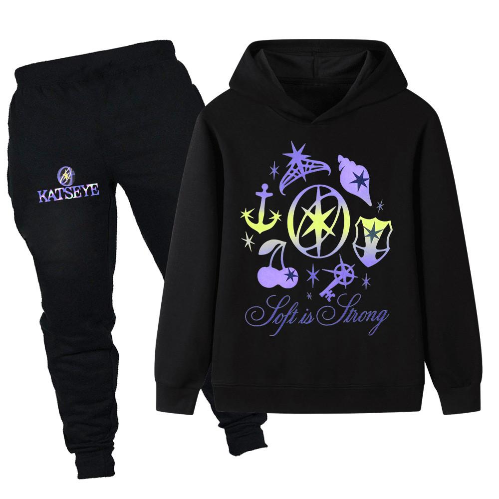 

PB1314 Multi-color Kids Girls KATSEYE Print Long Sleeves Hoodie Pants Trousers Sets 110cm