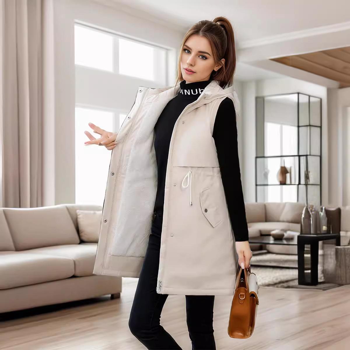 

GMXIA Женские винтажные повседневные однотонные принтованные куртки и пальто без рукавов с капюшоном на осень-зиму XXXXL белый