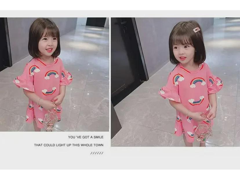 2021 Korean Rainbow T-Shirt Dress for Girls - Cute Summer Mid-Length Skirt