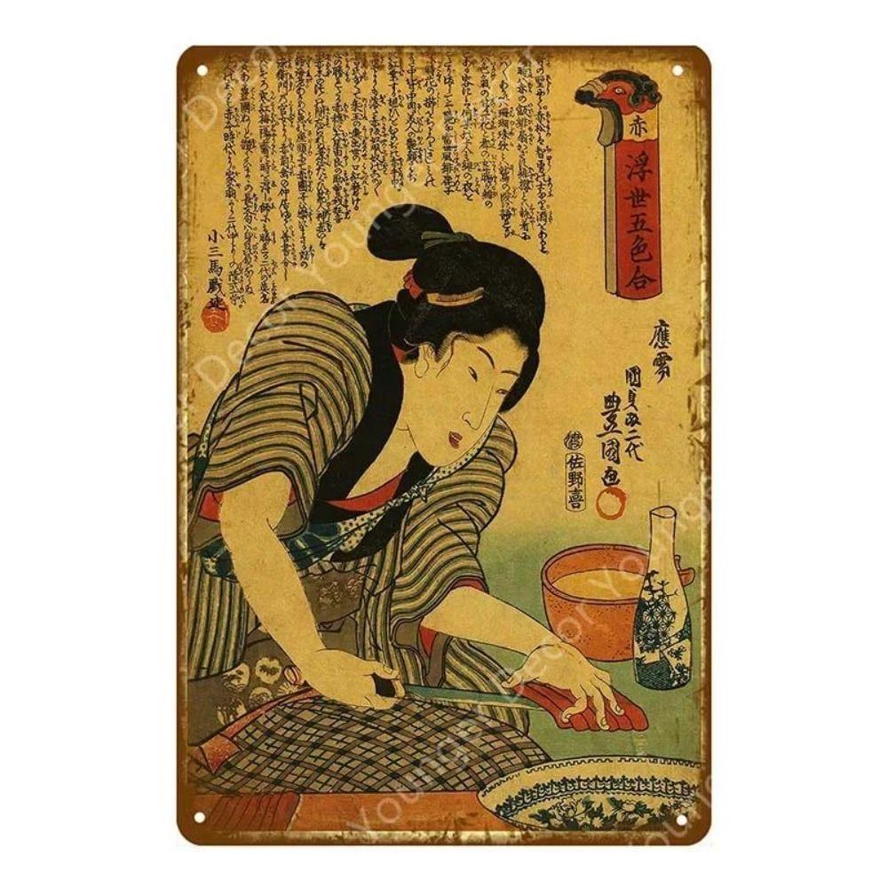 Metal Poster Japanese Ukiyo-e Retro Wall Art Vintage Home Bar Cafe Decor