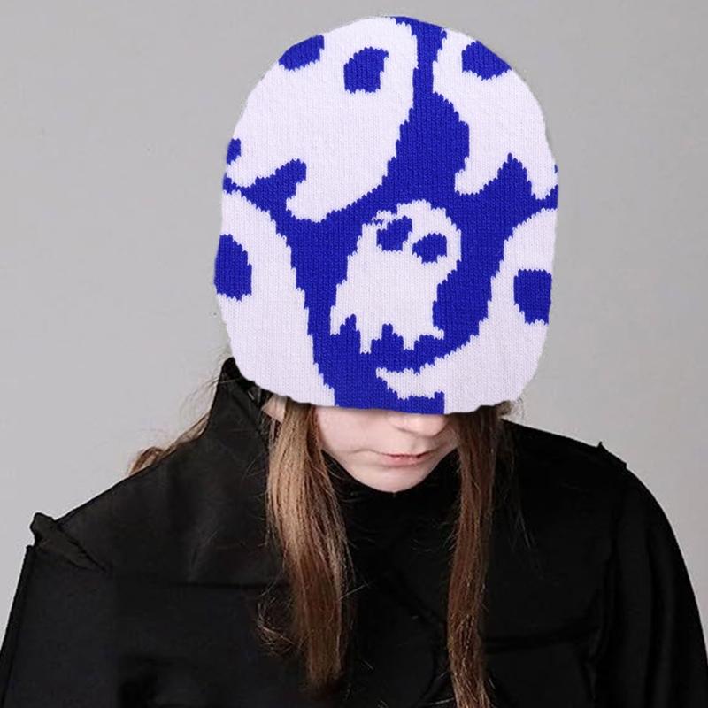 Halloween Skull Hat Unisex Knit Versatile Hat Knit Party Holiday Winter Warm Hat Fun Print Theme