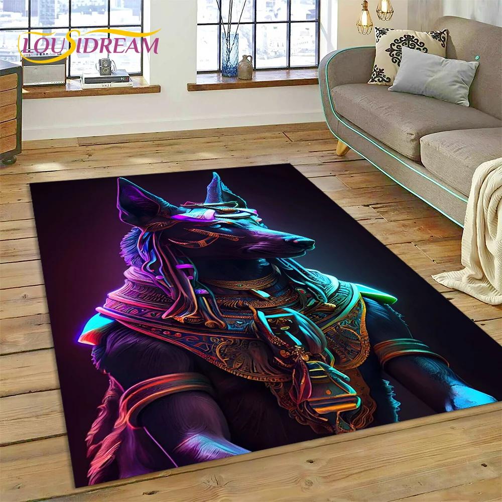 Tappeto 3D Anubis Faraone Horus Mitologia egizia Dei Tappeto per casa Soggiorno Camera da letto Divano Zerbino Decor, Tappeto Tappetino antiscivolo