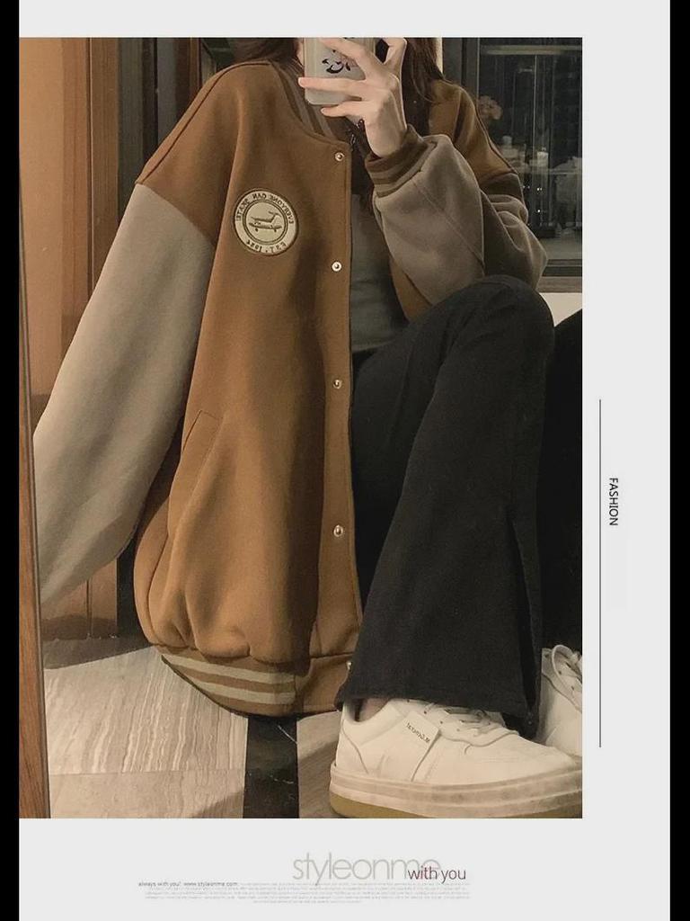 Women's Vintage Embroidered Plush Baseball Jacket - New Winter Style