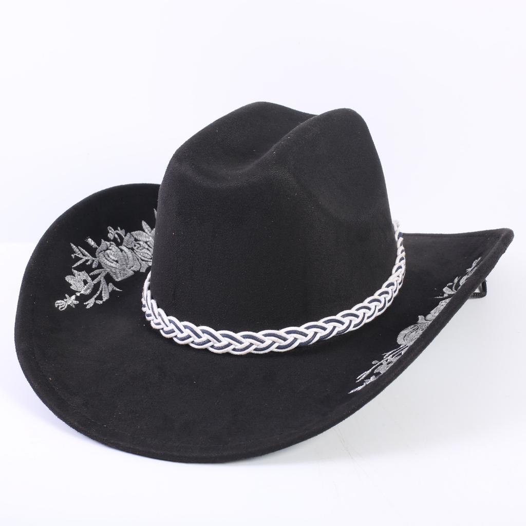Beliebter europäischer und amerikanischer klassischer Wildleder Western Cowboyhut für Herren und Damen, großer Schirm, bestickt, Outdoor-Sonnenhut