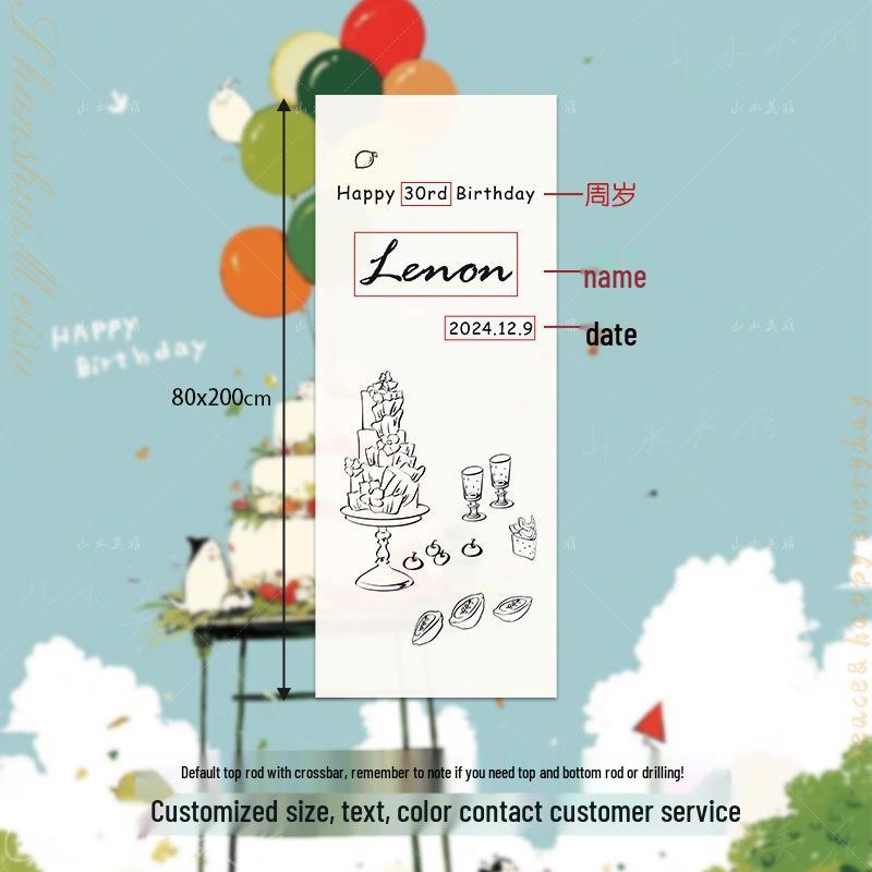 Корейская вечеринка в честь первого дня рождения Ручная роспись Торт Фотофон Fabric-80x200cm