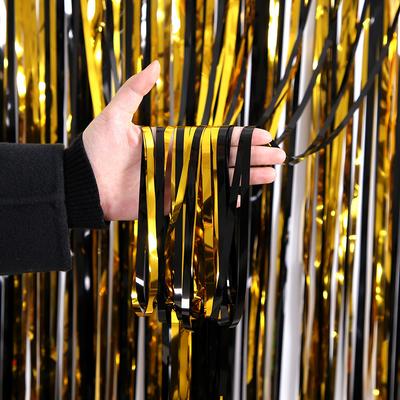 Birthday Party Decorations Backdrop Curtains Glitter Black Gold Tinsel Fringe Foil Curtain Background Wedding Adult Anniversary