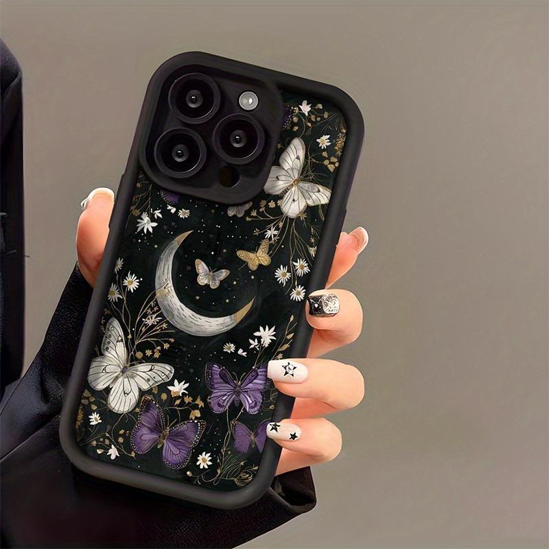 Moon butterfly pattern phone case suitable for iPhone 17 16 15 14 13 12 11 Pro/Max/Plus anti drop and shockproof back cover