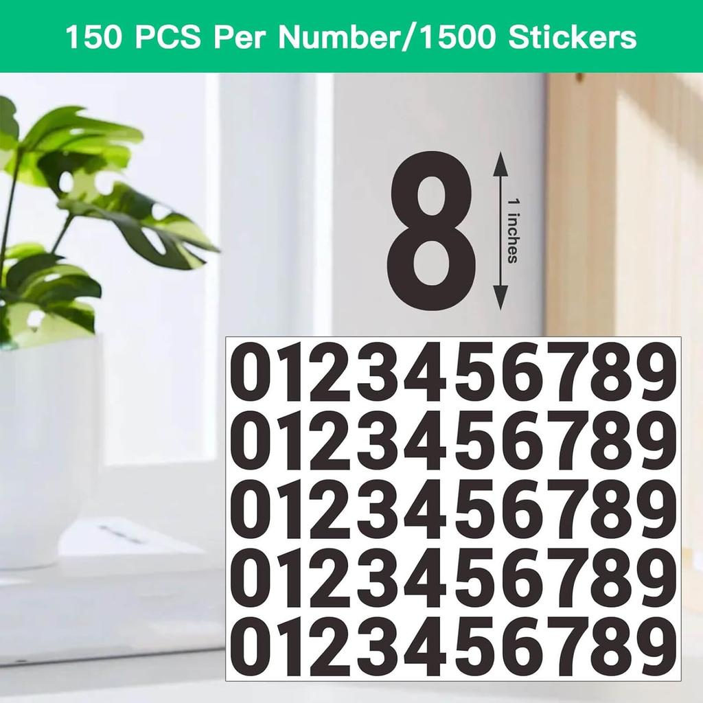 DUGUTUL 1500PCS 1 Inch Black Number Stickers 0-9 - Large Quantity Small Waterproof Vinyl Numbers Stickers for Extensive Labeling Solutions and Office