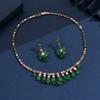 3PC Women's Fashion Zircon Green Water Drop Necklace Earrings and Zircon Set, Suitable for Wedding, Party, and Festival Gifts