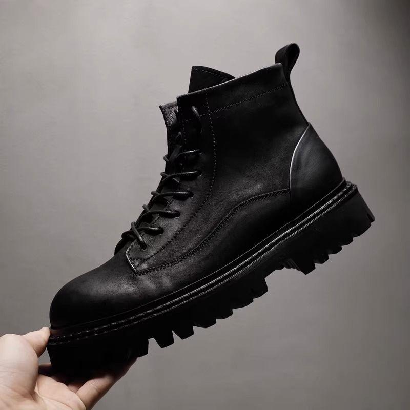 

Европейская станция мужская обувь хайтопы осень новая толстая подошва трендовый бренд ботинки Мартин кожаные матовые черные ботинки-локомотивы рабочие ботинки 38 чёрный
