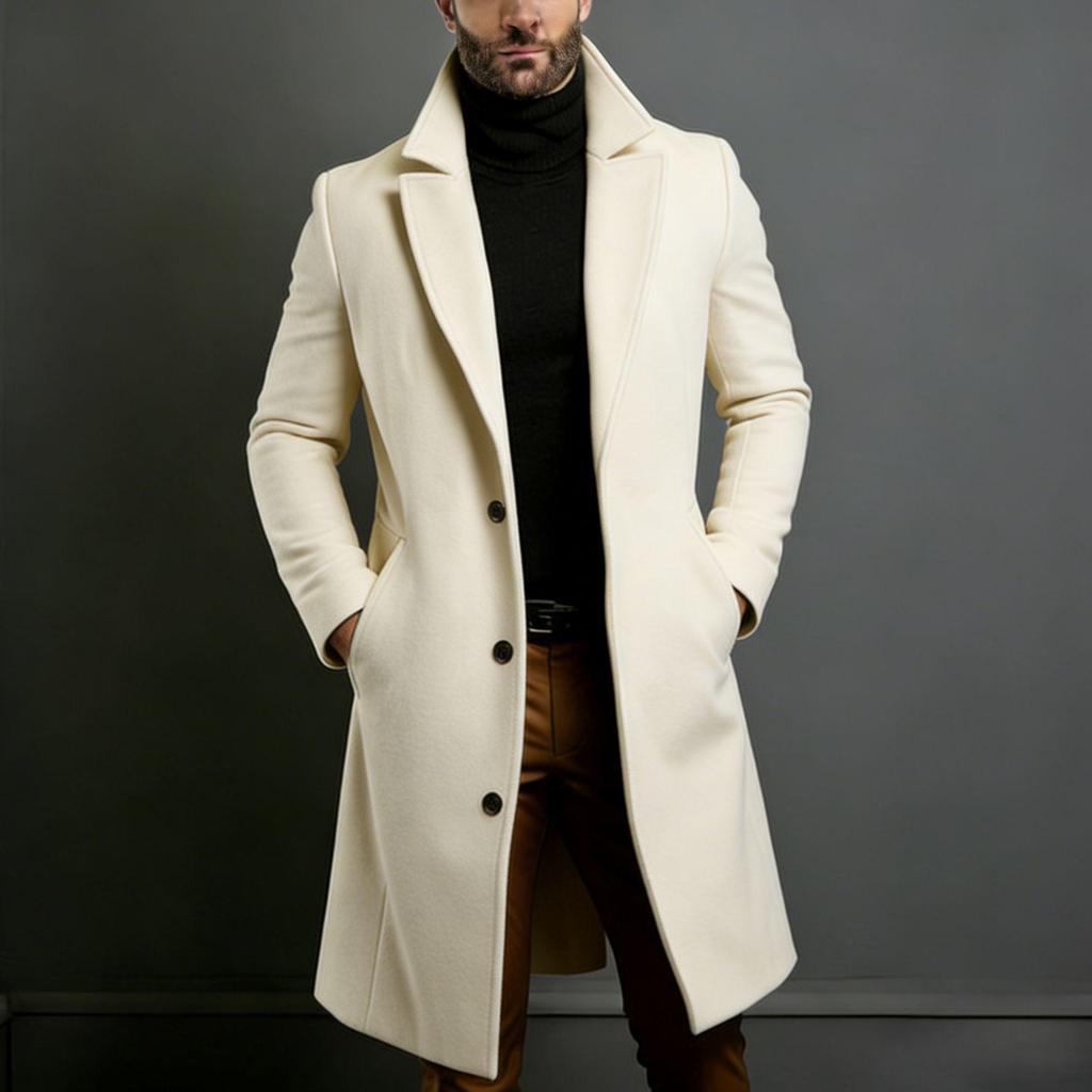 2025 European Men's Woolen Mid-Length Single-Breasted Fashion Overcoat