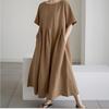 Abito da Donna Primavera Estate Cotone-Lino Ampio Girocollo alla Moda Taglie Forti Manica Corta Casual Comodo Lungo