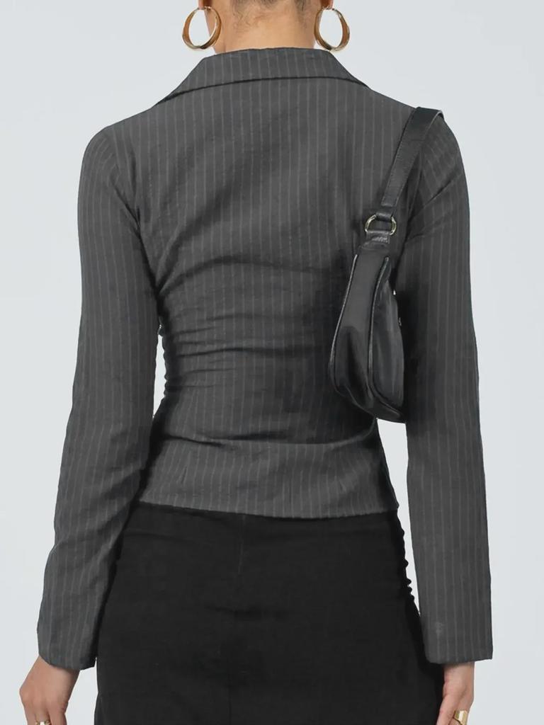 2024 European & American Spring/Autumn Striped Slim-Fit Button-Down Cardigan with Lapel