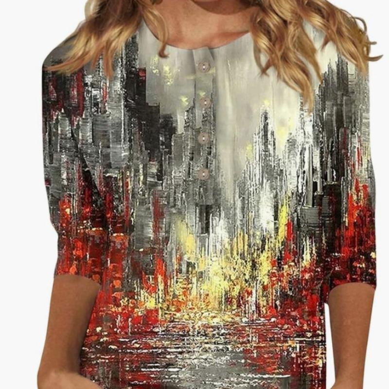 Fashionable Women's Flower Print Short Sleeves Simple Top Soft Top T-Shirts Women’s