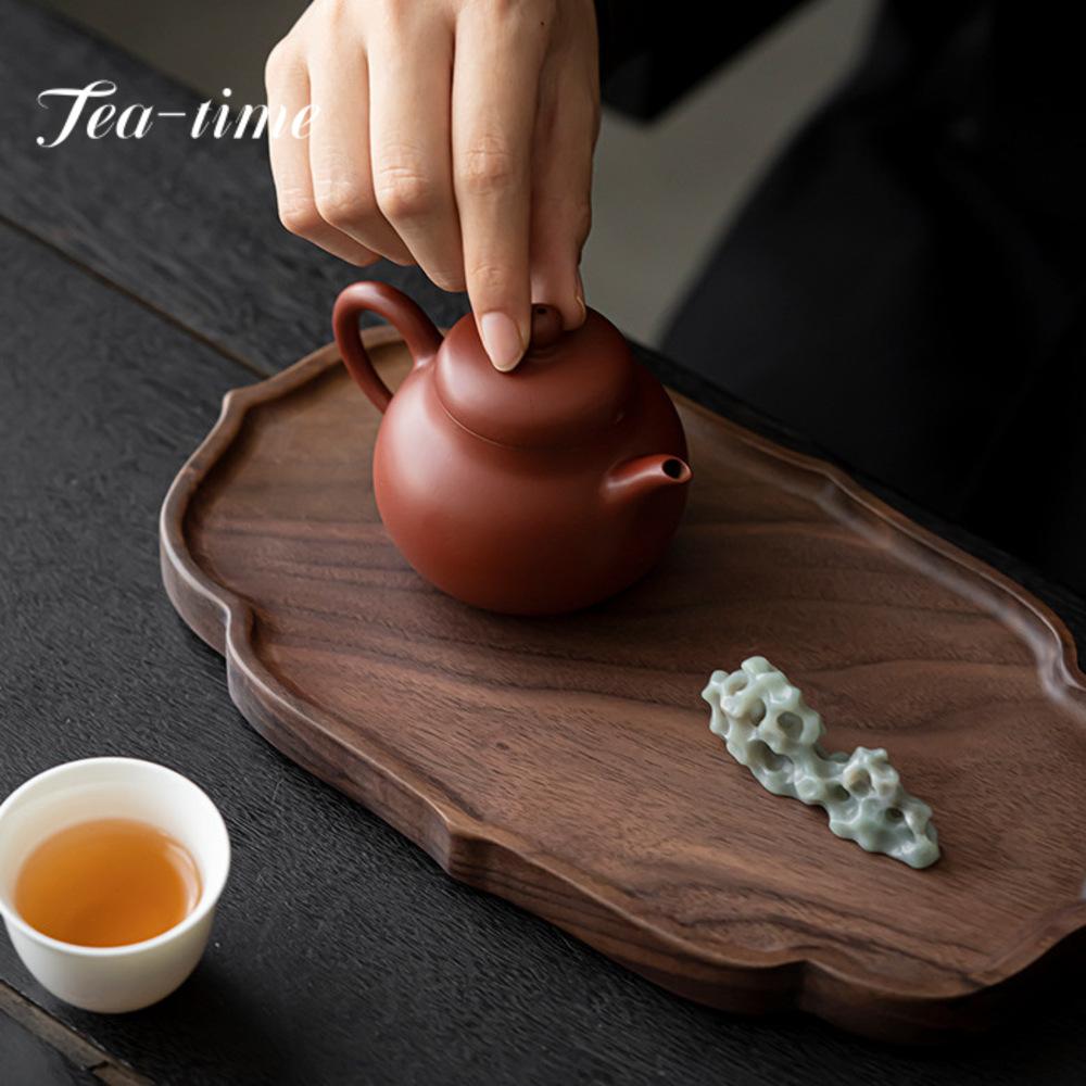 High-End Schwarznuss-Holz Trockenbrüh-Tisch Teetablett Topfhalter Topfbasis Antiker Trockenaufgusstisch Chinesische Tee-Dekorationen