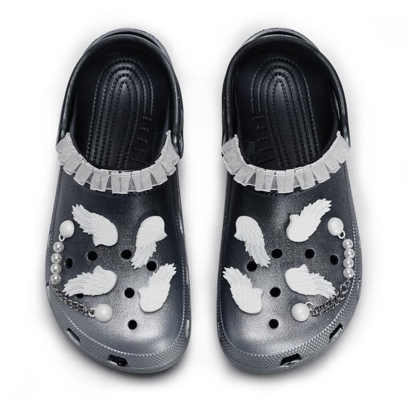 Crocs Classic clog 811 made starry sky angel wings dream ink splashing feeling gift box set hole shoes unisex black and silver