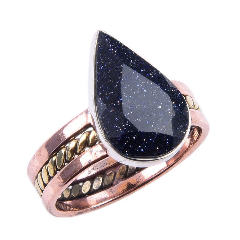 Natürlicher Blauer Sonnenstein Edelstein 925 Sterlingsilber Zweifarbig Ring Größe 10 l6I53