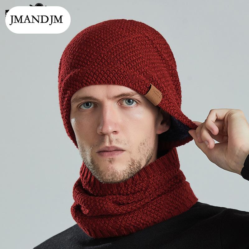 Varmt vinterskjerf for menn, strikkelue, europeisk og amerikansk ensfarget fløyelslue, fortykket vinterdress