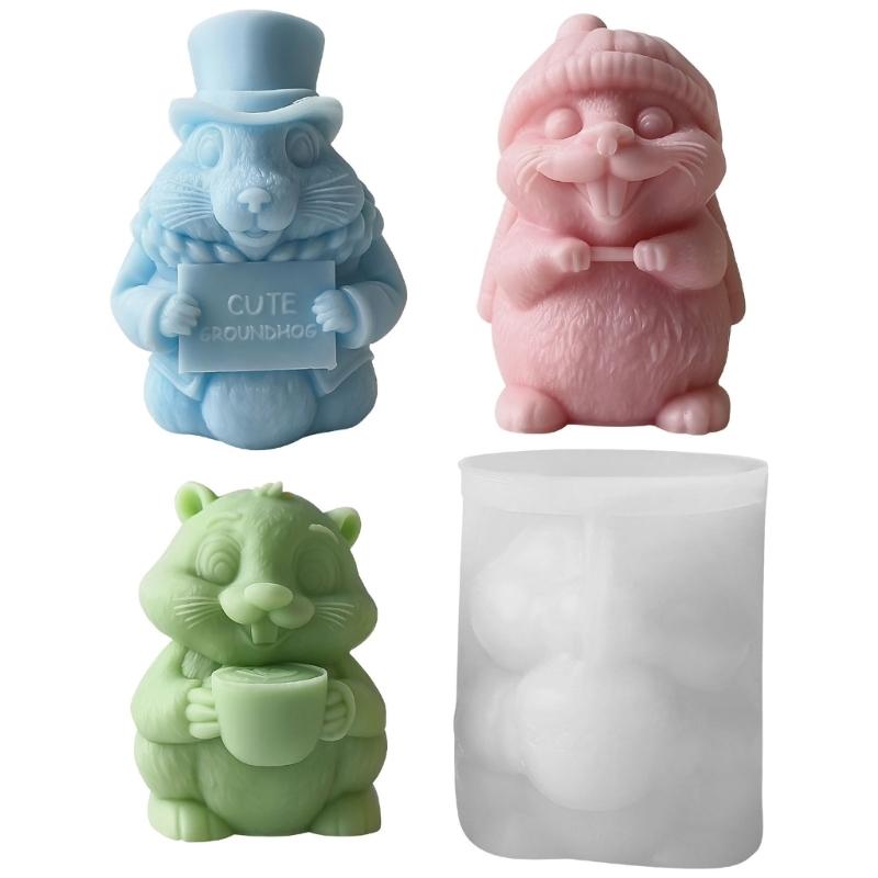 Easy Releasing Silicone Mold Crafting Groundhog Statues Moulds Candle Silicone Molds Suitable for Various Materials