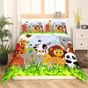 Zoo Theme Duvet Cover Set Animals Pattern Polyester Comforter Cover King Queen Size Cartoon Cute Animals For Kids Bedding Set