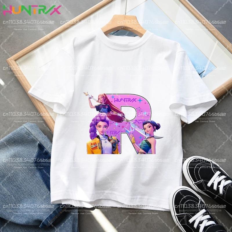 Kleidung für Kleinkind-Mädchen Kpop Dämonenjäger Buchstaben A-Z Cartoon T-Shirt Lustiges Geschenk für Fans Harajuku Coole Kinder-T-Shirts Sommer-Oberteile