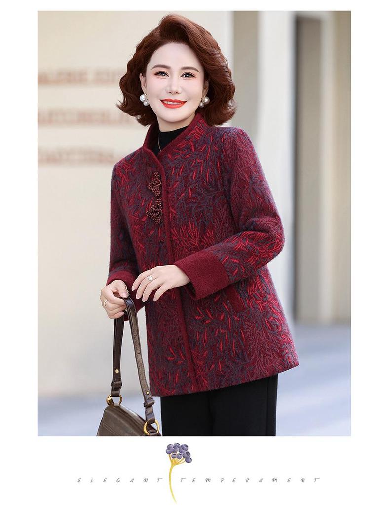 Plus-Size Fleece-Lined Cotton Coat for Middle-Aged and Elderly Women - Warm Winter & Autumn Jacket with Stand-Up Collar