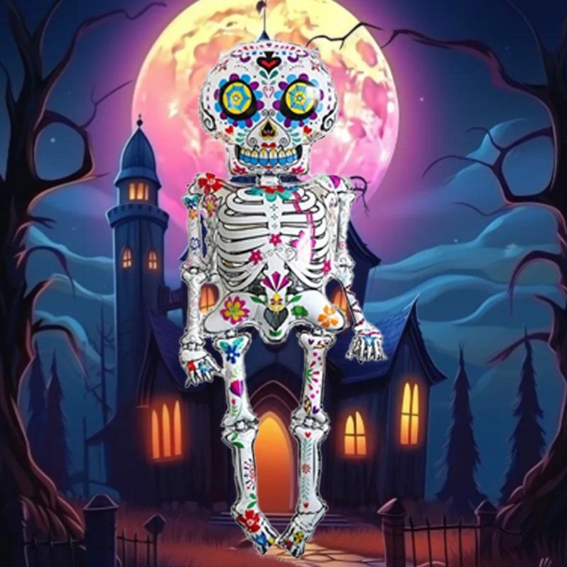 

1 шт. алюминиевых шаров в виде скелета с рисунком большого размера на тему Хэллоуина, подходящих для украшения на Хэллоуин