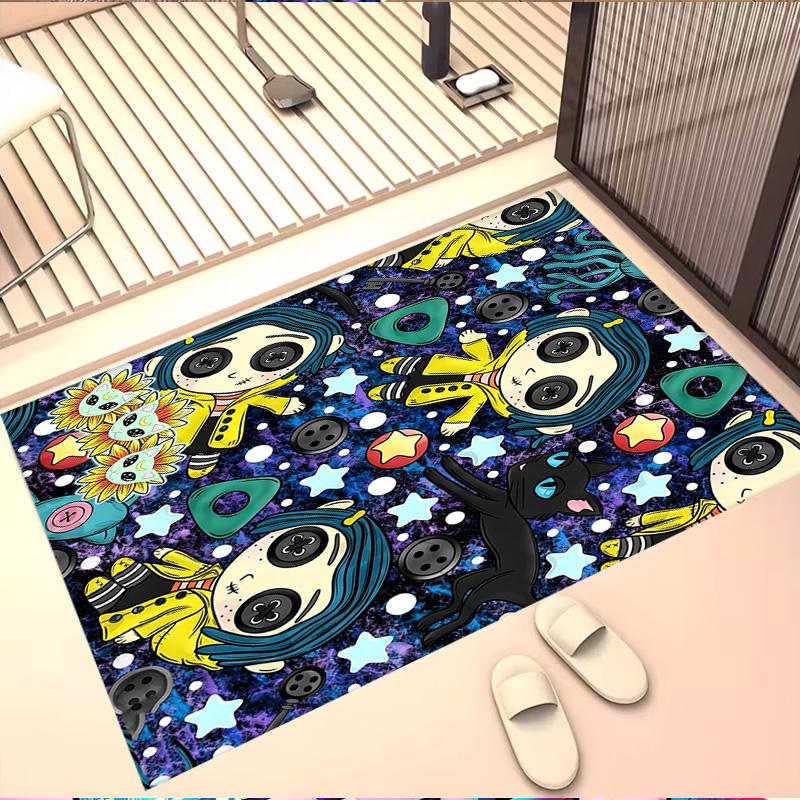 Coraline Print Rug, Washable Floor Carpet, For Entryway Dorm Laundry Room Office Study, Home Decor Birthday Christmas Gift
