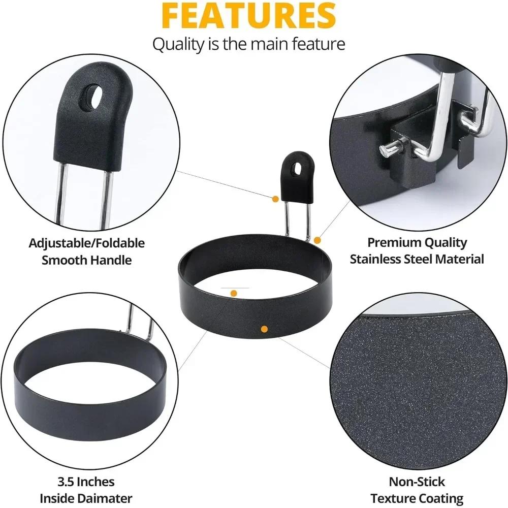 Anello anti-scottatura per friggere le uova, professionale, in acciaio inox, antiaderente, rotondo, stampo per pancake, stampo per cucinare le uova, strumenti per la colazione e i panini