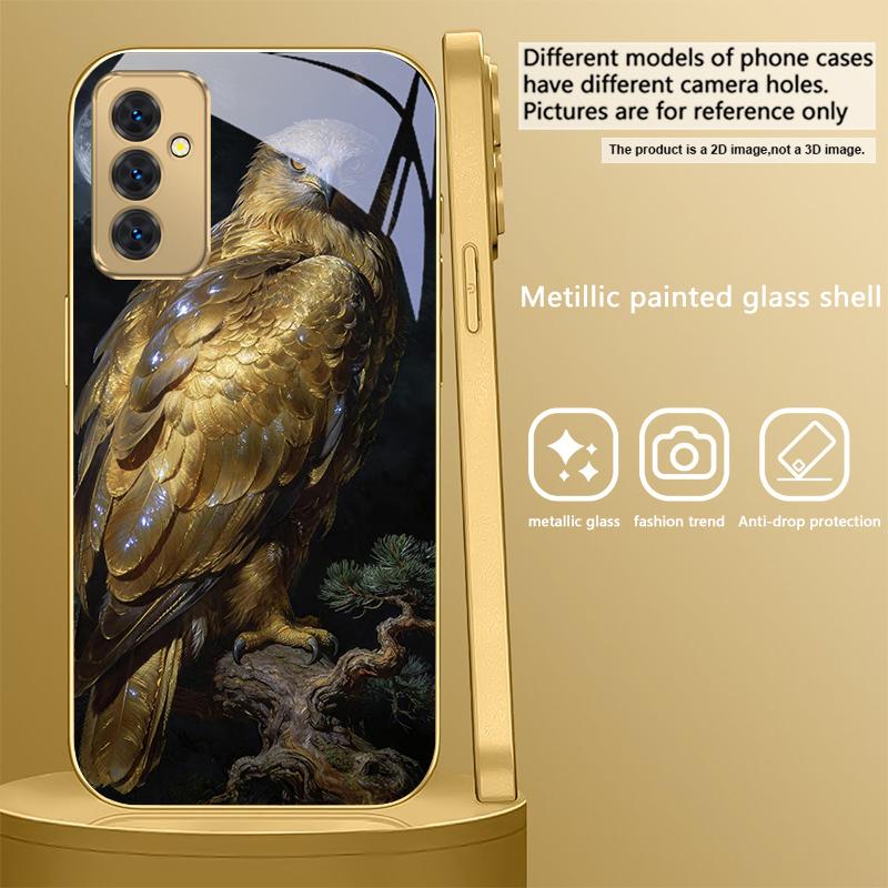 Golden Eagle with Wings For Samsung Galaxy S20 FE S21 S22 S23 Plus S24 Ultra S25Ultra S21+ S9+ S22Plus Golden glass phone case