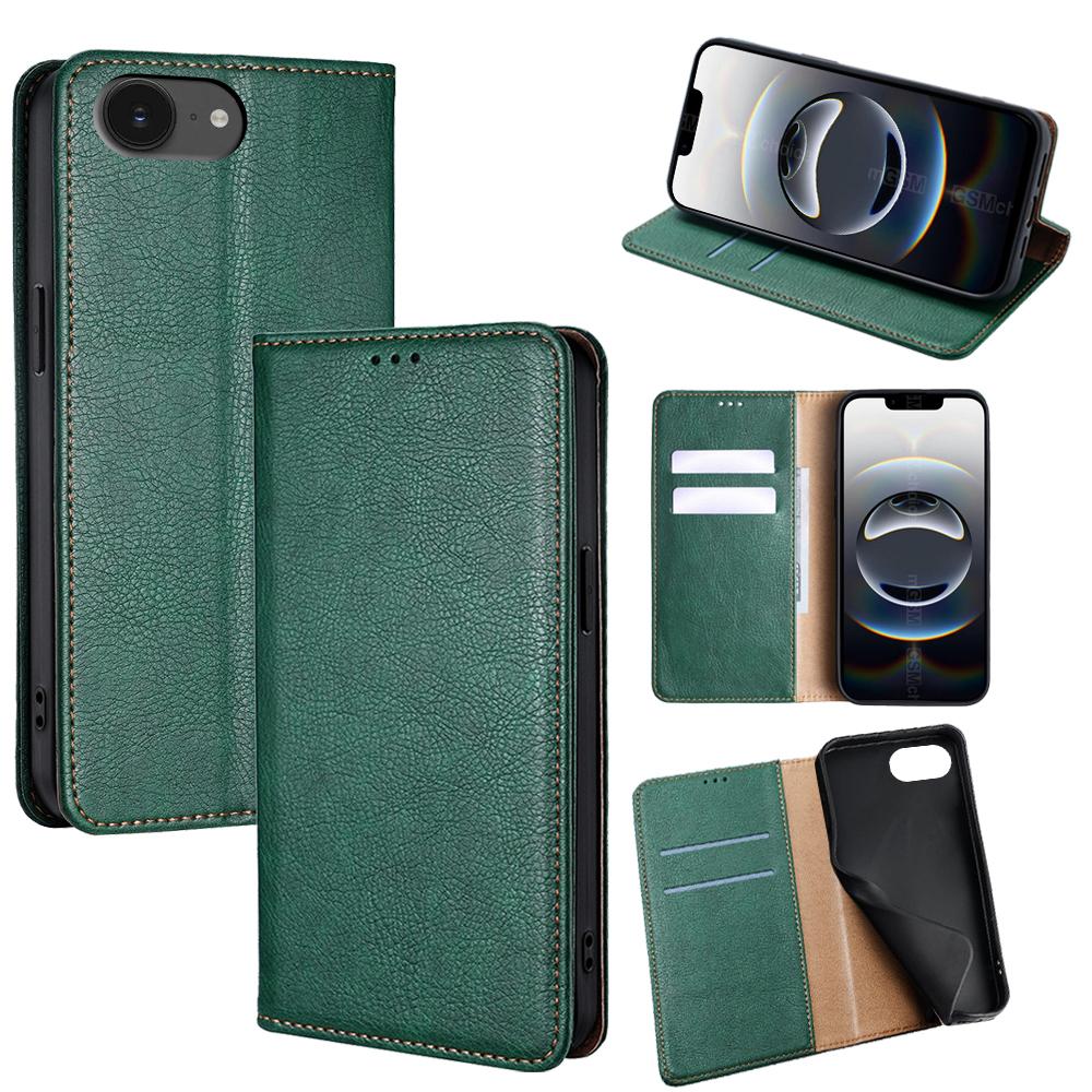 

For iPhone 16e Case Wallet PU Leather Magnetic Auto-Absorbed Phone Cover Green