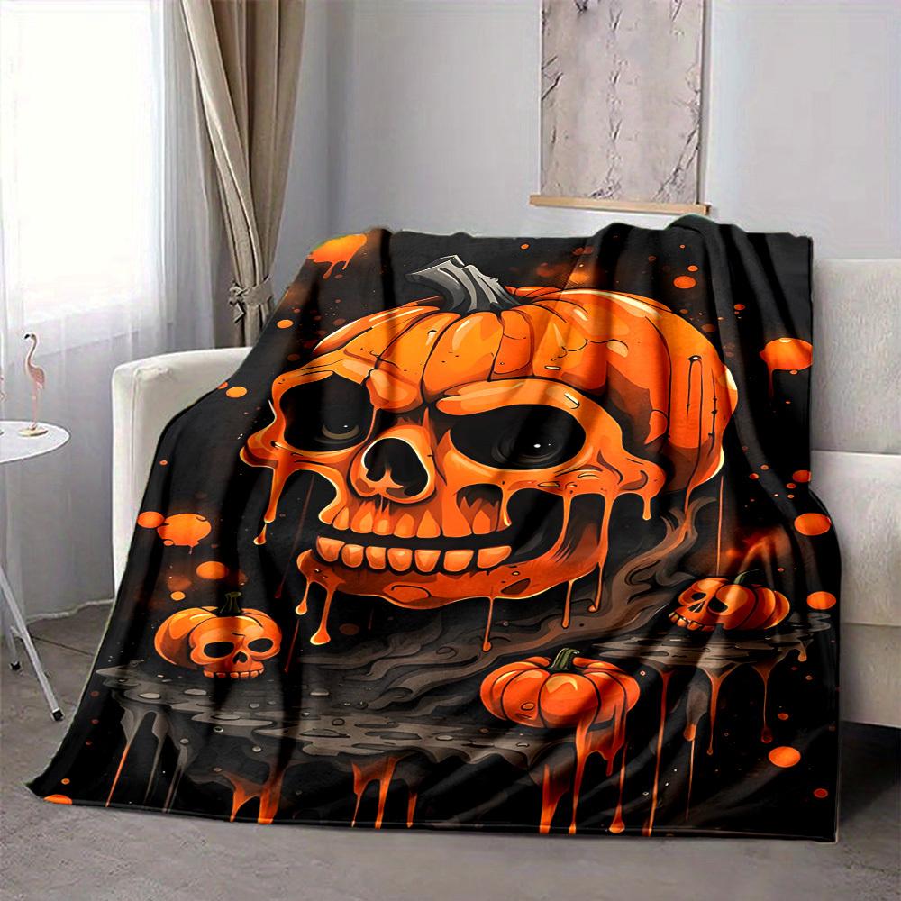 1PC Pumpkin Skull Halloween Decoration Print Blanket, Soft Throw Blanket - Warm & Cozy for Couch, Bed, Office, and Travel Yy250912216