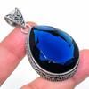 Lab Created Iolite Vintage Pendant 2.2" Silver Tone Pear Cut Gemstone Jewelry