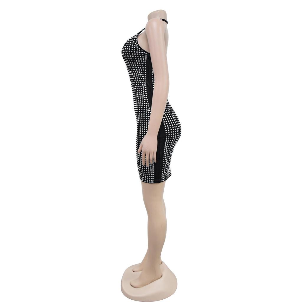 C7179 European & American Fashion Sexy Halter Rhinestone Bodycon Pencil Dress for Women