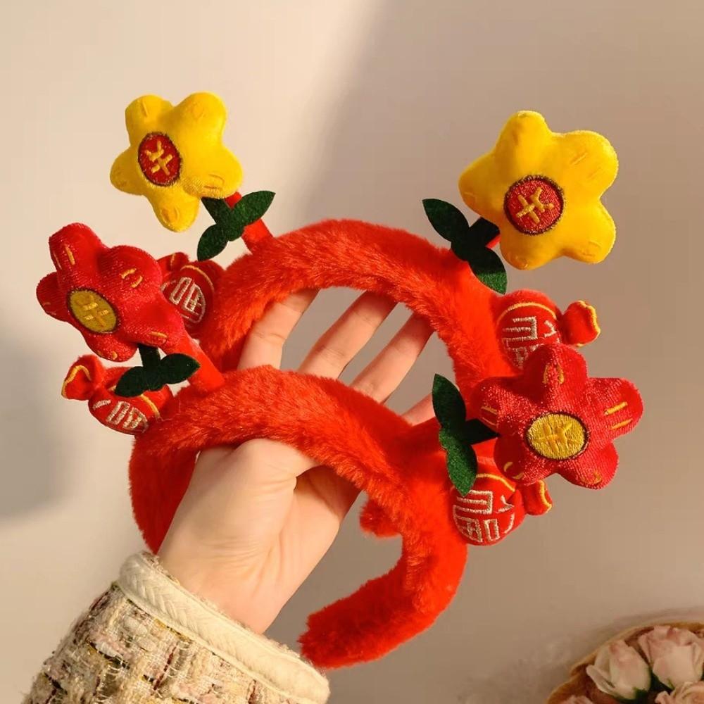 Chinese Style New Year Red Plush Headband Wealth Children Hair Hoop Party Decoration