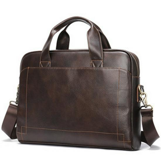 Malun Te Men's Genuine Leather Laptop Briefcase - Top Layer Cowhide Handbag