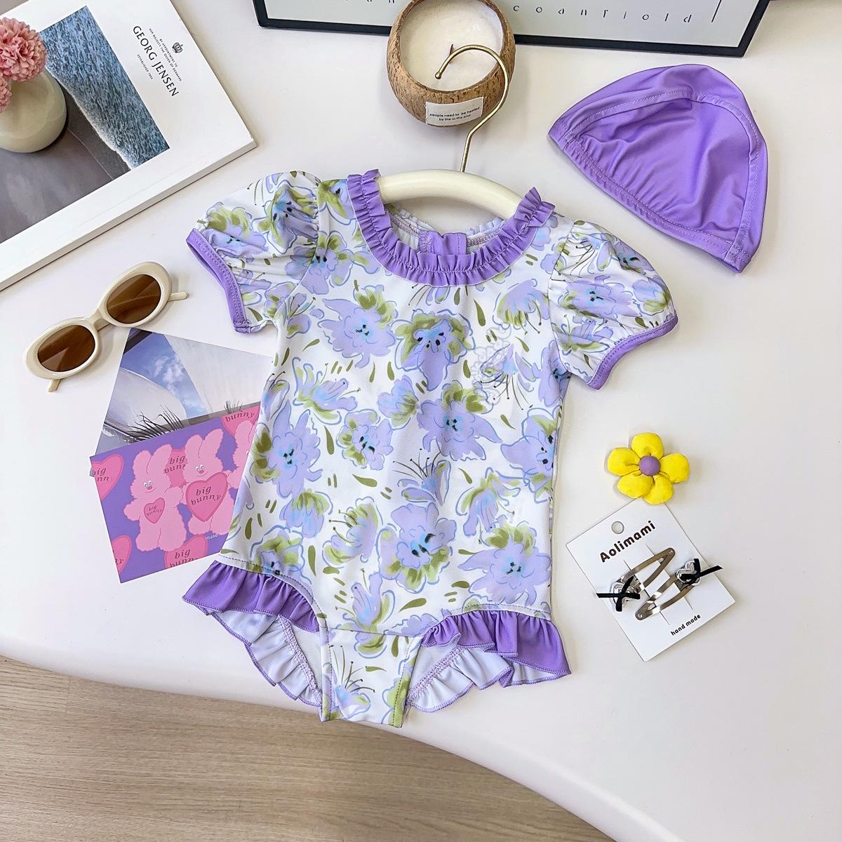 

Girls Korean Style Long Sleeve Princess Swimsuit Set with Swim Cap (AXB799) 130