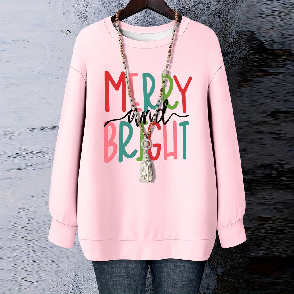 Ladies' Christmas Printed Round Neck Long Sleeved T-shirt Sweatshirt Top